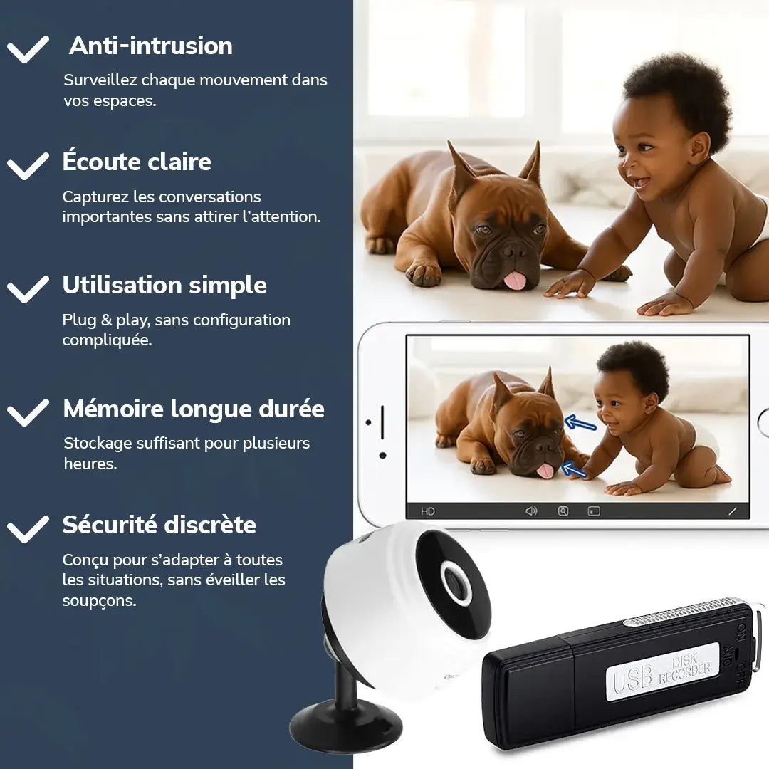 Pack Sécurité Invisible : Caméra Discrète + Enregistreur USB